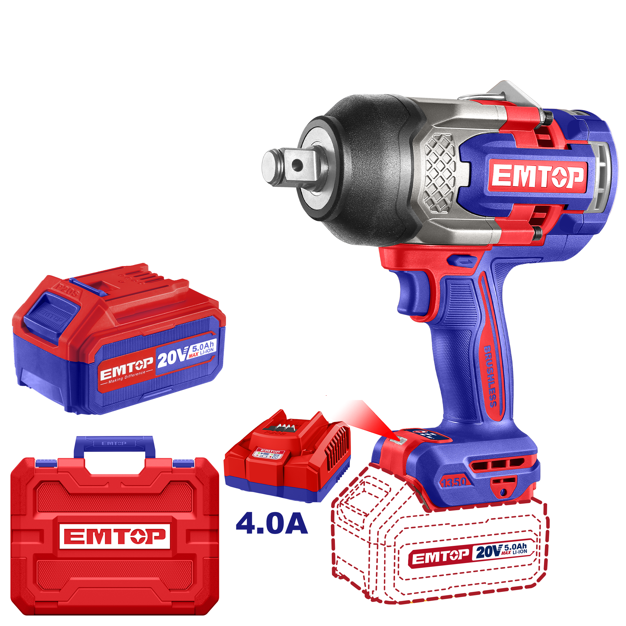 Гайковерт акумуляторний ударний EMTOP ECIWL20135