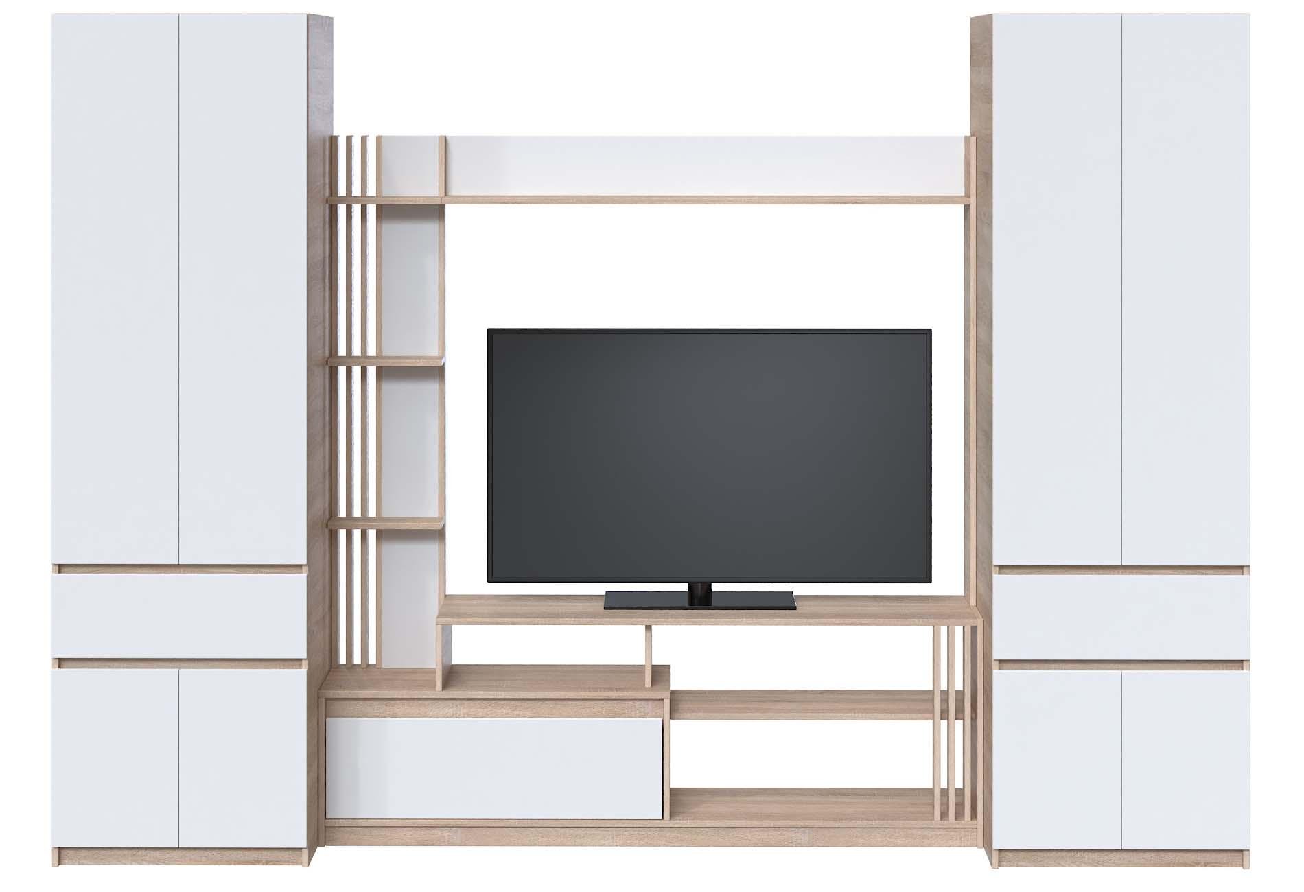 Стенка в гостиную Мастер Форм Брайт 2900х520х2000 мм Дуб сонома/Белый (32824)