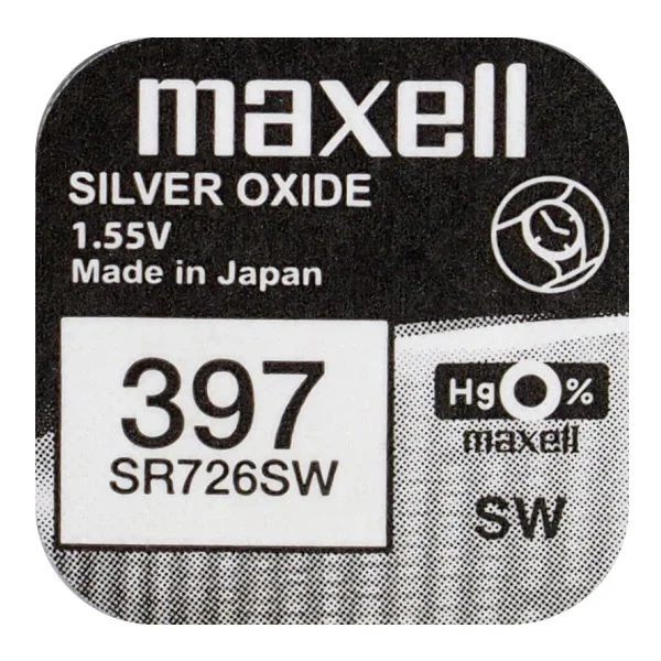 Батарейка для часов Maxell 397 SR726SW AG2 Silver Oxide 1 шт. (4116)