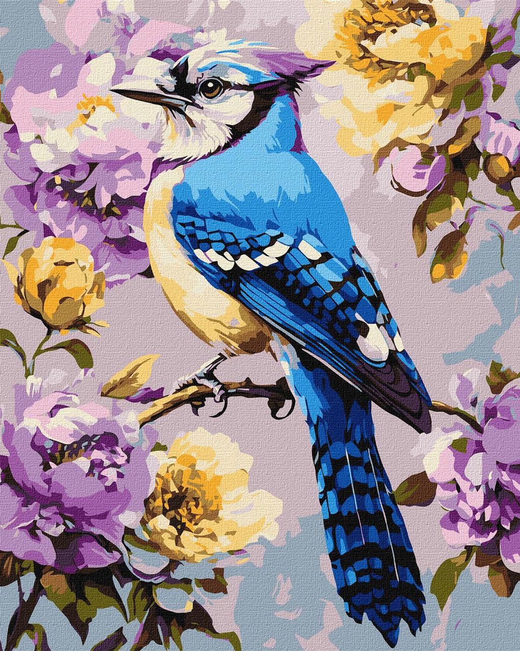 Картина по номерам Ideyka Голубая сойка в цветах 40х50 см