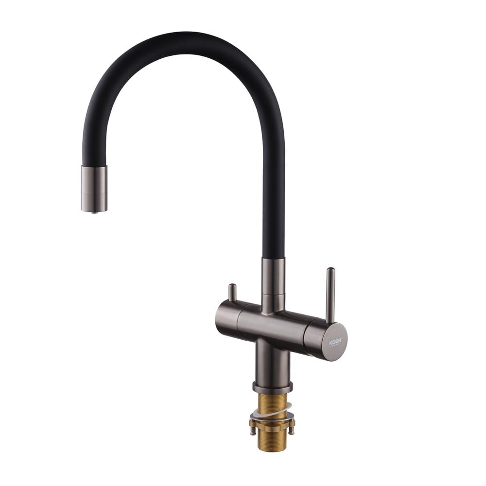 Смеситель для кухни KOER KB-72002-07 с высоким гибким изливом с выходом для питьевой воды Графит (OL-KR5003)