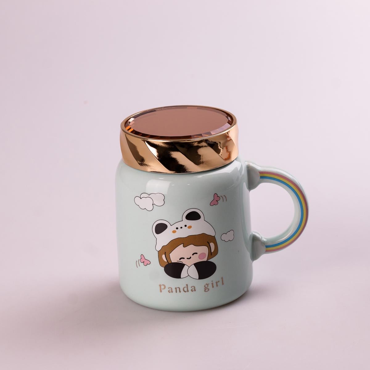 Кружка керамическая Cute girl с крышкой 420 мл Голубой (HPCY8240GR)