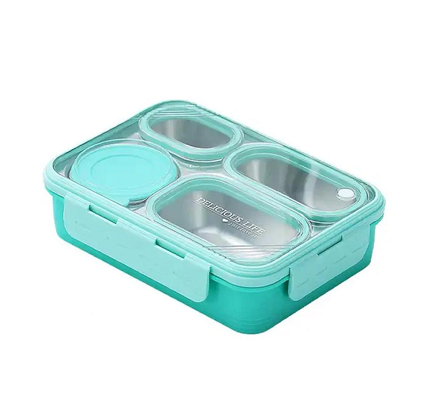 Ланчбокс герметичный с металлической основой и супницей Just-M 4 секции 950 мл Бирюзовый (406783)