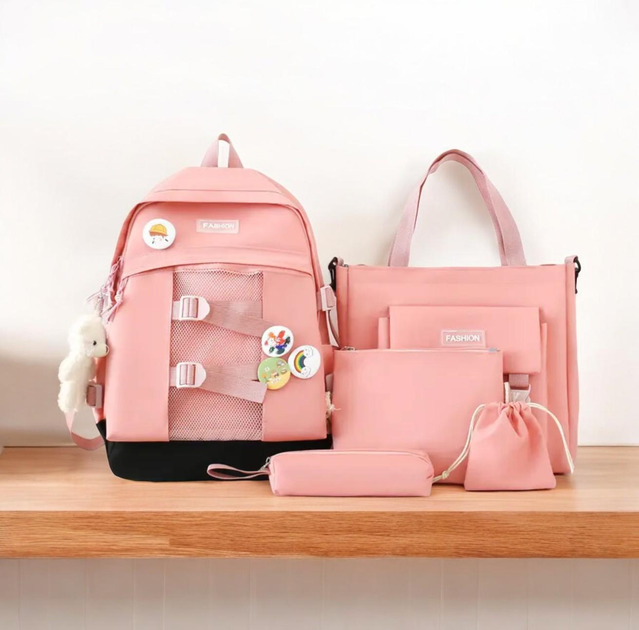 Школьный рюкзак для девочки Fashion 5в1 рюкзак/шоппер/пенал/сумочка/кошелек Розовый - фото 1 Школьный рюкзак для девочки Fashion 5в1 рюкзак/шоппер/пенал/сумочка/кошелек Розовый - фото 1