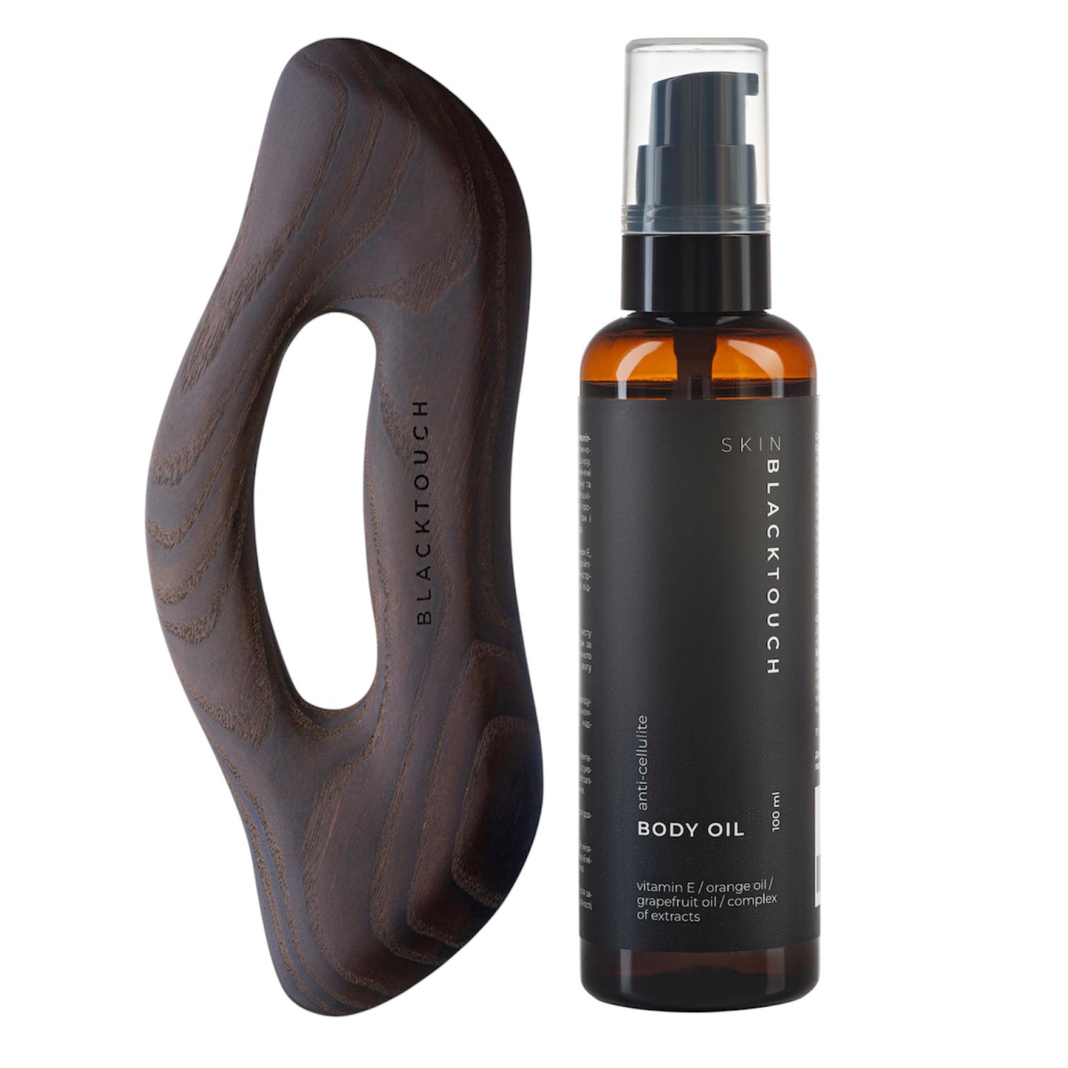 Комплект дерев'яний шкребок Body Dark/Антицелюлітна олія для тіла (youngstrong1002)