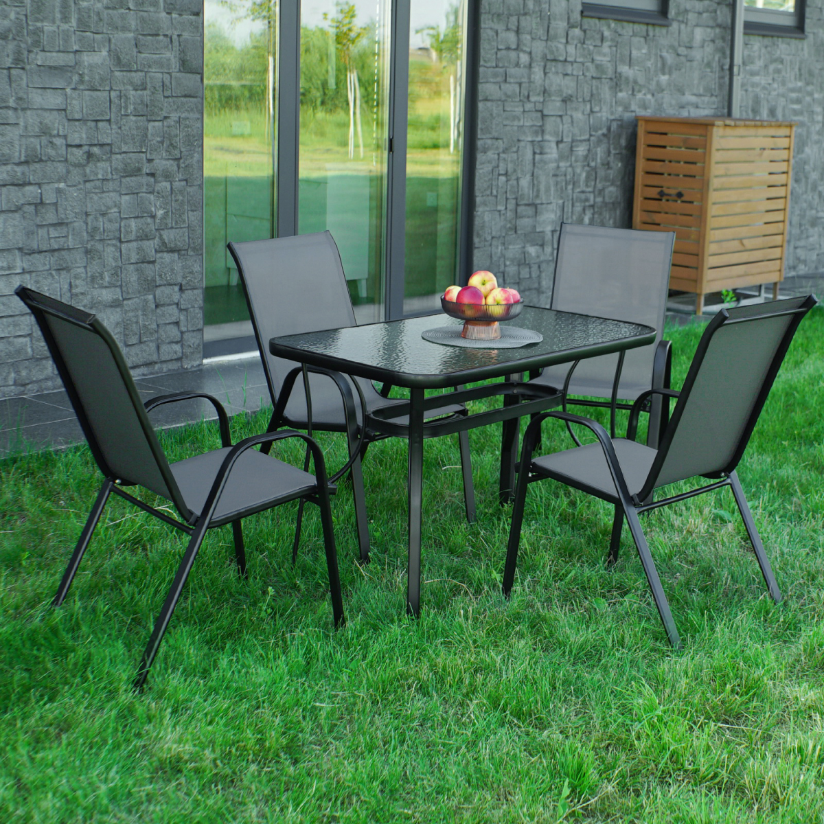 Комплект садових меблів 4Points Udine-4 прямокутний стіл та 4 стільця Сірий