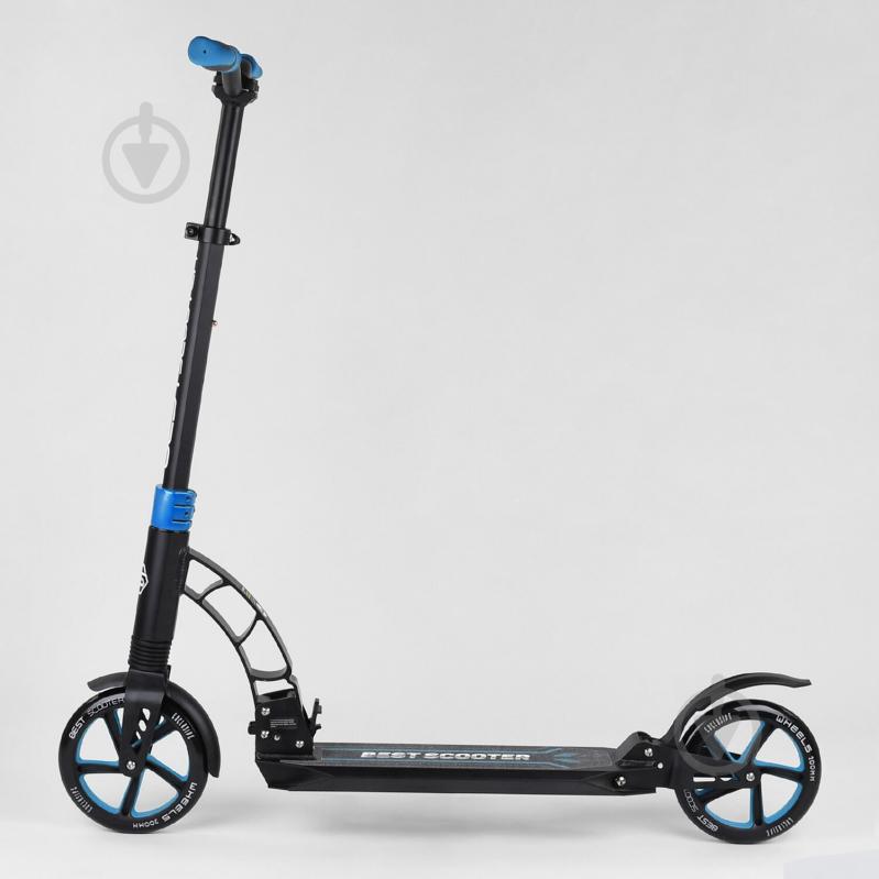 Самокат двухколесный Best Scooter с PU колесами и 2 амортизаторами Black/Blue (100073) - фото 7