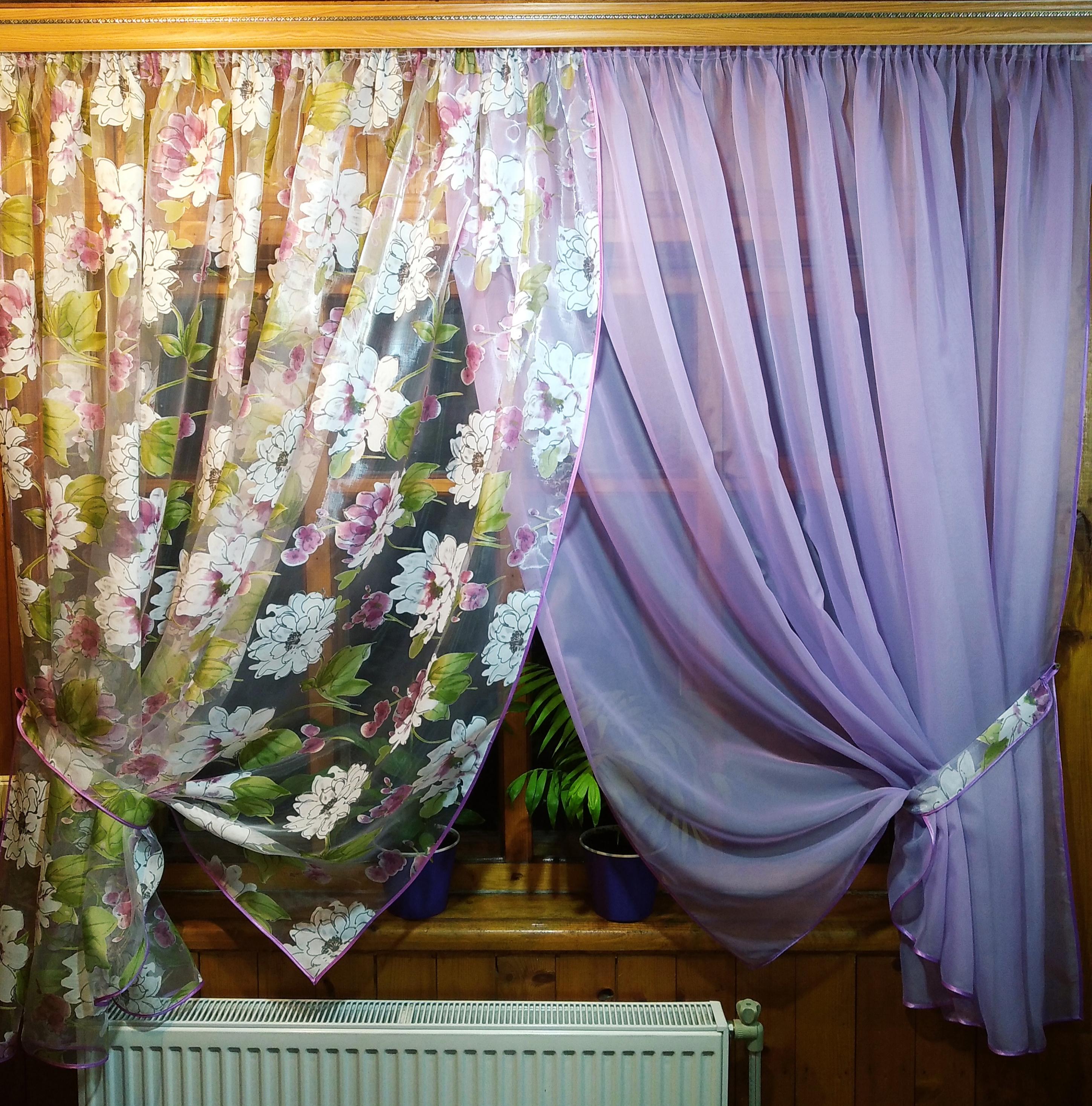 Занавеска готовая короткая Вероника Сиреневый цветок - фото 2 Занавеска готовая короткая Вероника Сиреневый цветок - фото 2