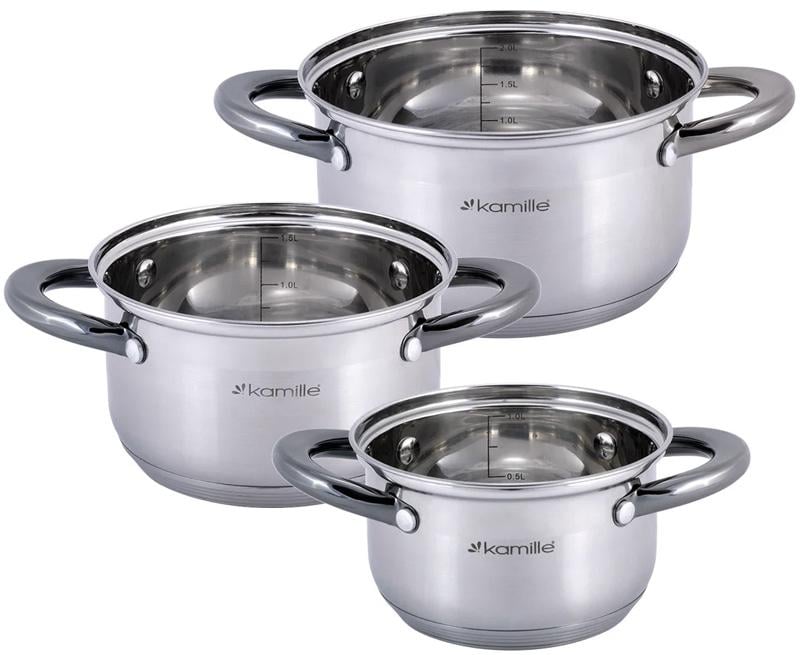 Набор кастрюль Kamille Groningen 3 шт. 1/1,5/2 л из нержавеющей стали с 5-слойным индукционным дном (KM-4926) - фото 2