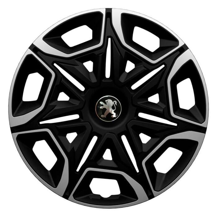 Ковпаки для коліс 4 Racing Varido R15 з логотипом Peugeot 4 шт. Silver/Black