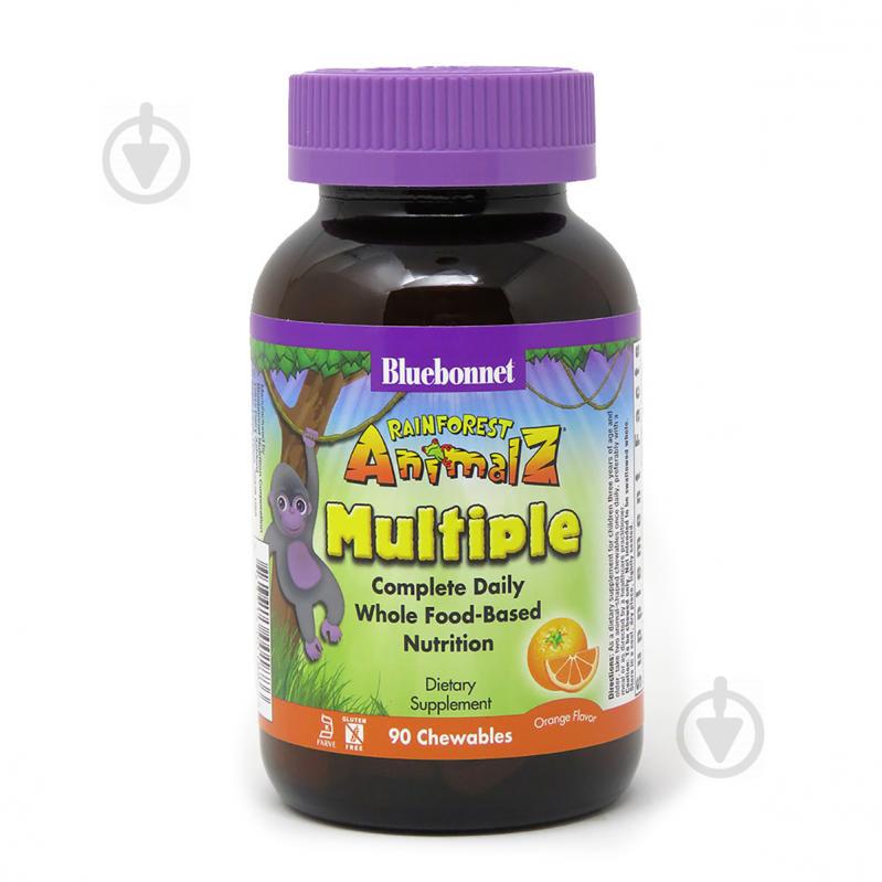 Мультивитамины для детей Bluebonnet Nutrition Rainforest Animalz Вкус Апельсина 90 жевательных конфет