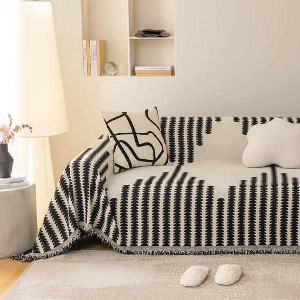 Плед покрывало на диван и кровать для мягкой мебели с узором 180х230 см Бело-черный - фото 3