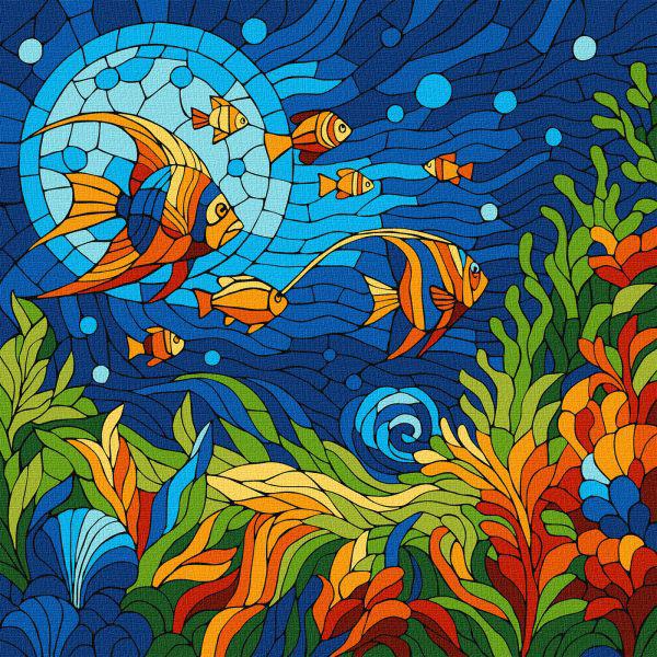 Картина по номерам Ideyka Витраж Морской мир 30х30 см (Id-KHO5171)
