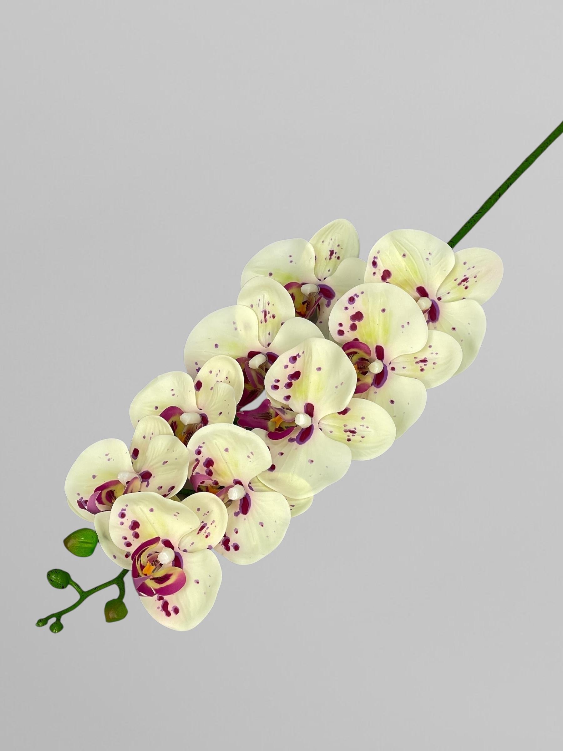 Искусственная орхидея Фаленопсис латексная на 9 соцветий 96 см Бледно-желтый с фиолетовыми точечками (К01135)