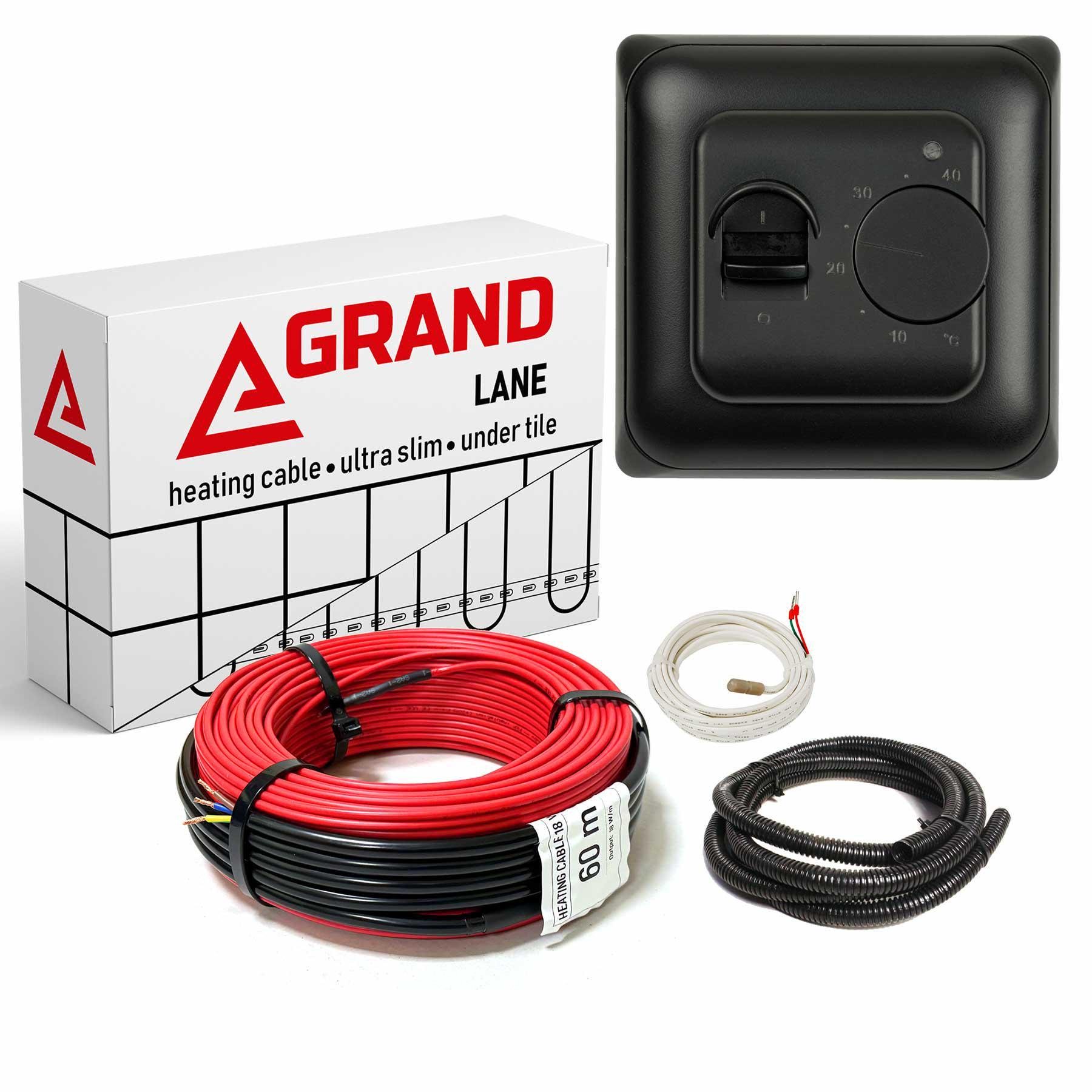 Теплый пол Grand Lane 7,4 м2/1080 Вт/60 м нагревательный кабель glc10860k2 под плитку 18 Вт/м и терморегулятор механический Черный Теплый пол Grand Lane 7,4 м2/1080 Вт/60 м нагревательный кабель glc10860k2 под плитку 18 Вт/м и терморегулятор механический Черный
