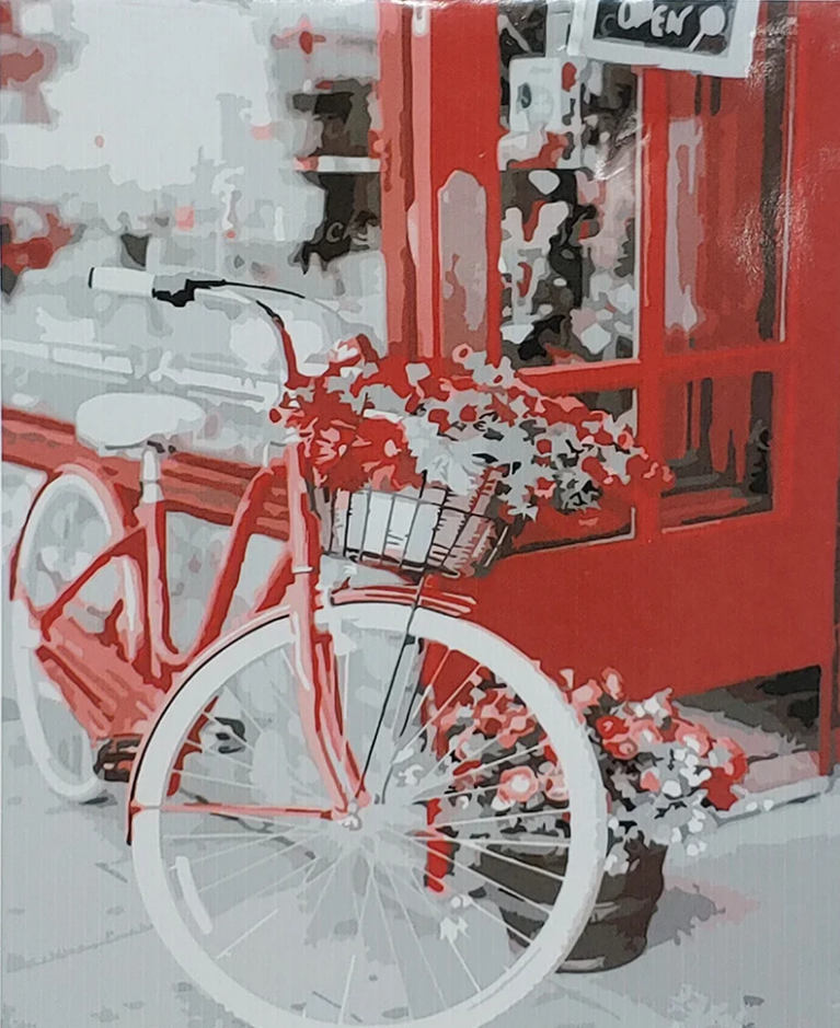 Картина по номерам Strateg Премиум Велосипед с цветами с лаком и уровнем 40x50 см (SY6857)