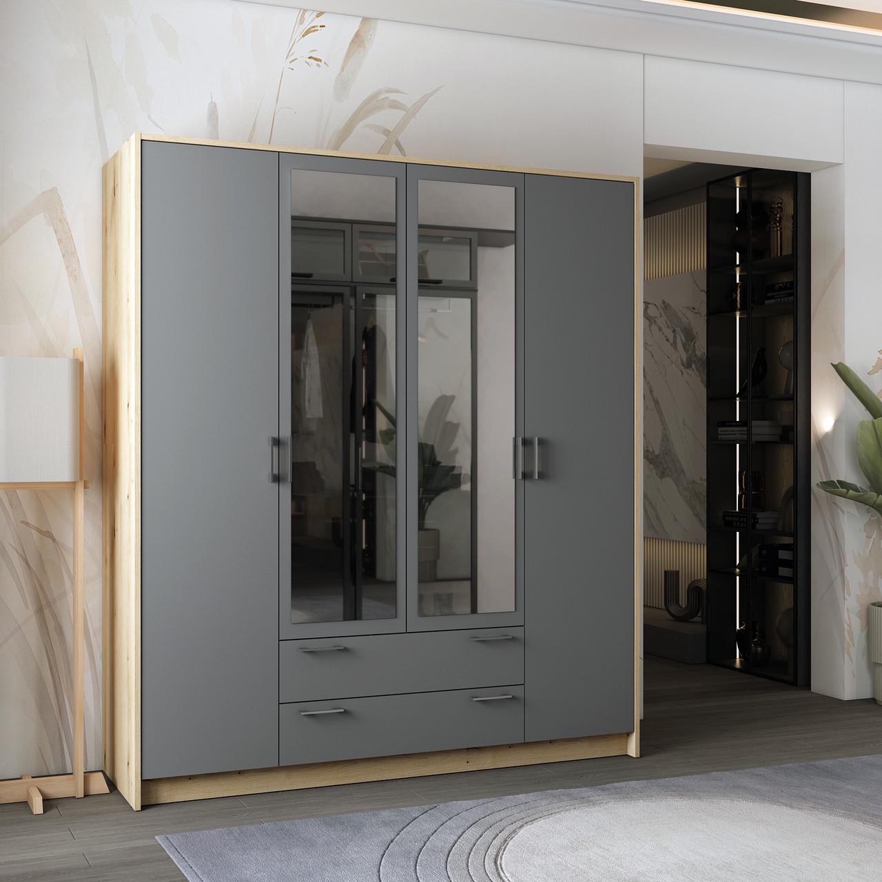 Шафа розпашна для одягу Doros Ронді з дзеркалом 4ДСП 160х52х195 см Дуб Артізан/Графітовий (80737826)