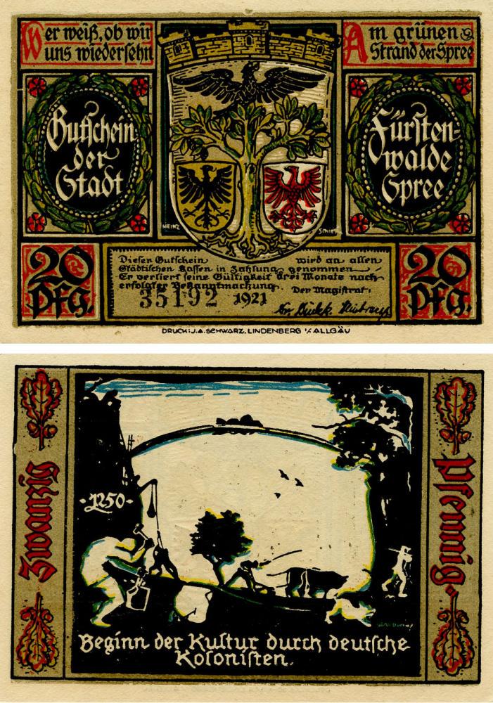 Коллекционная банкнота Германия Нотгельд 20 пфеннигов 1921 F-VF Линденберг (Б16179)