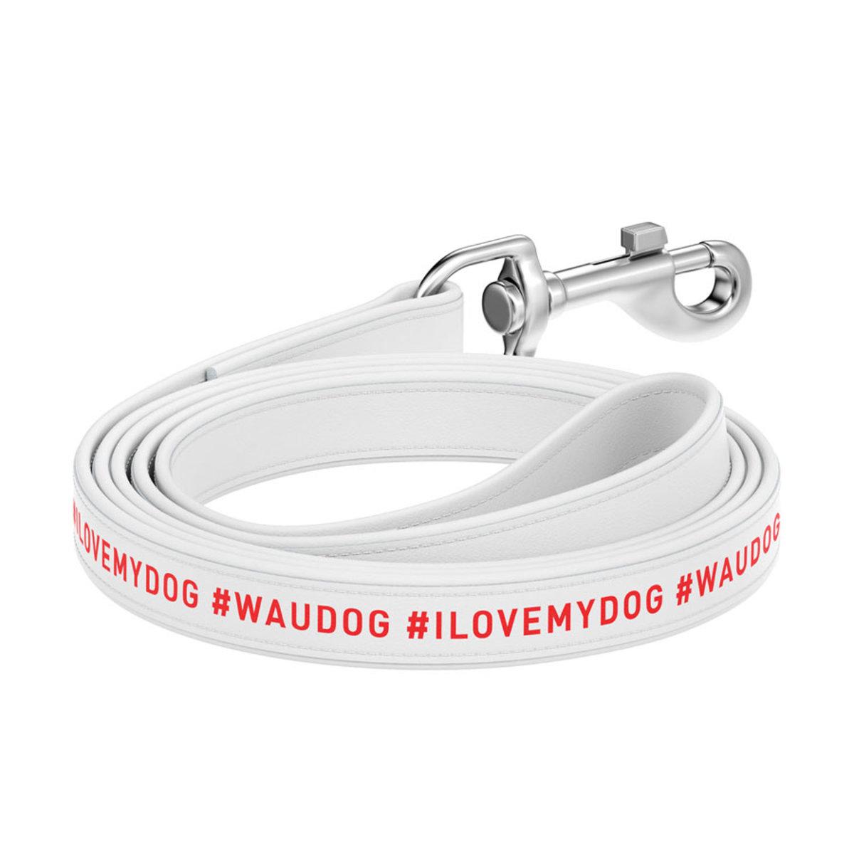Поводок для собак Waudog Design "I love my dog" кожаный 12 мм 122 см Белый