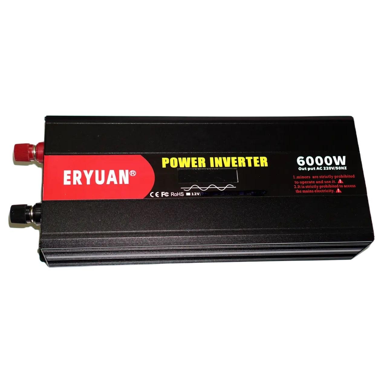 Перетворювач напруги Eryuan 6000 W LCD DC/AC 12-220 V з чистою синусоїдою та вольтметром Black (2024911629)