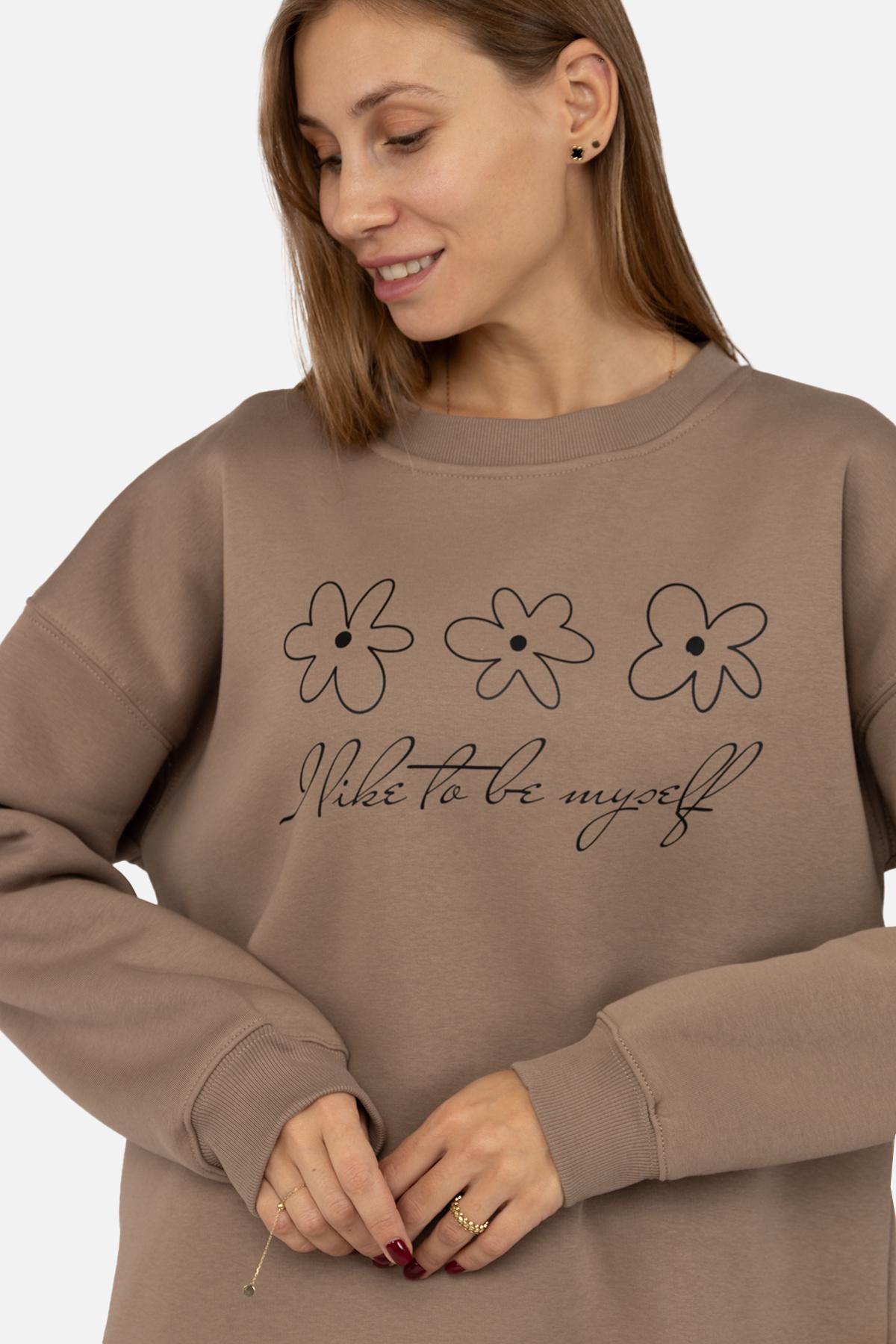 Свитшот женский ЦБ-00263184 р. 48 Коричневый (SKT001028285) - фото 3