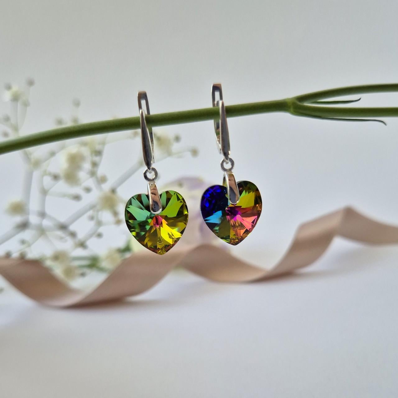 Серьги с подвеской сердце камень сваровски серебро 925 пробы 4,80 г (56228-14)