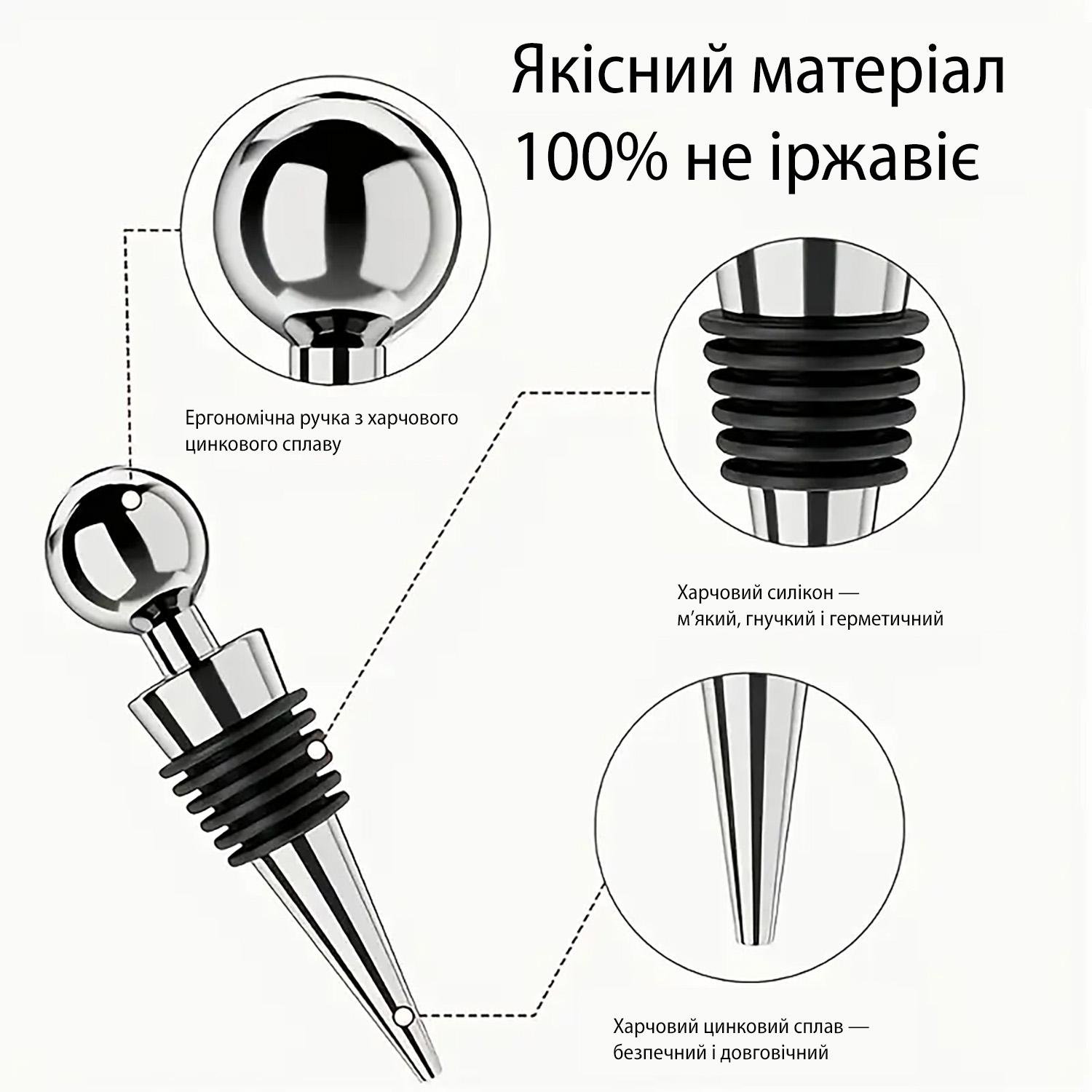 Пробка металева для пляшок вина та шампанського багаторазова 8,5 см - фото 16