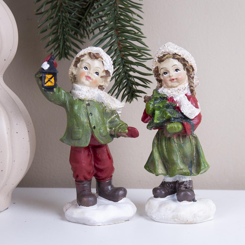 Статуэтка ретро дети с фонариком 12 см (7231)