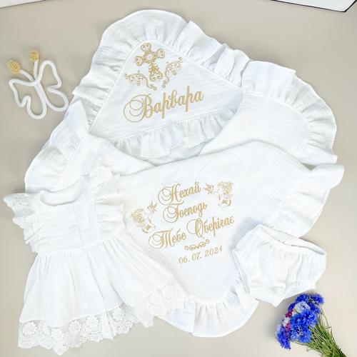 Набор крестильный для девочки Family Tradition Жаркое лето муслин с вышивкой Белый (50100)