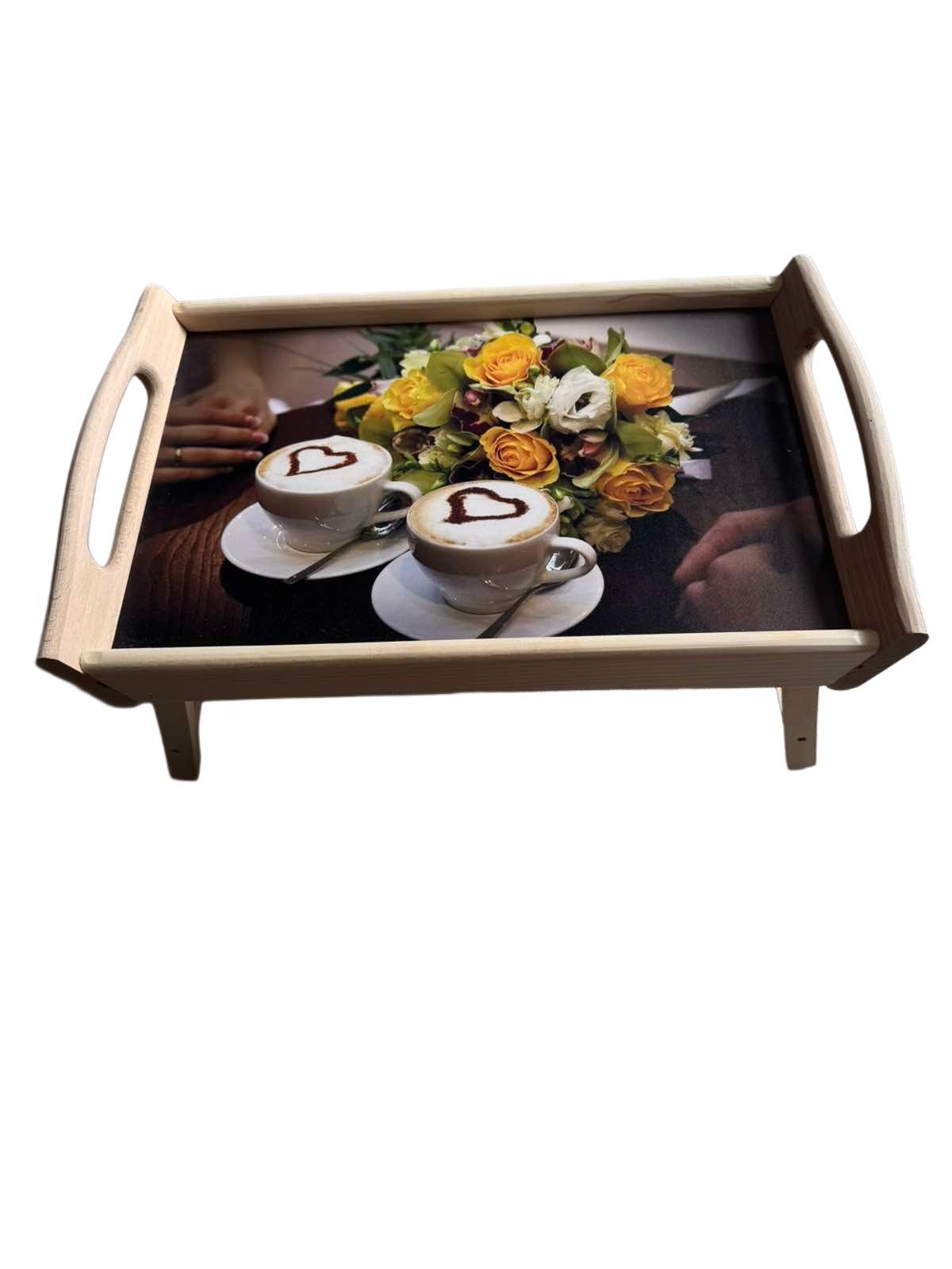 Таця-столик Кава з трояндами дерев'яна складана (26063889)