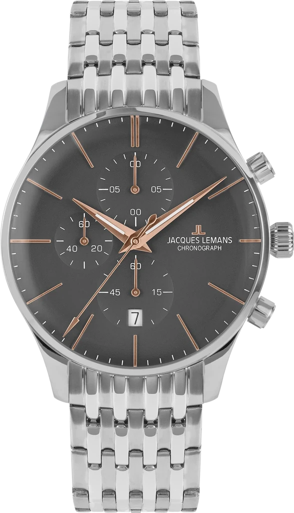 Наручний годинник чоловічий Jacques Lemans London 1-2163I з сталевим корпусом WR 50 м та сірим циферблатом Наручний годинник чоловічий Jacques Lemans London 1-2163I з сталевим корпусом WR 50 м та сірим циферблатом