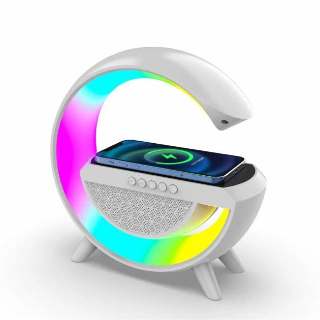 Нічник RGB-підсвіткою 1st Wireless Charger/USB/FM/AUX 10 Вт Білий (13901441)