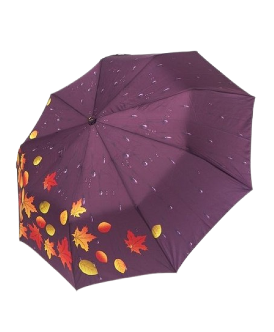Зонтикик женский Susino автомат на 9 спиц с осенними листьями Сиреневый (№3030)