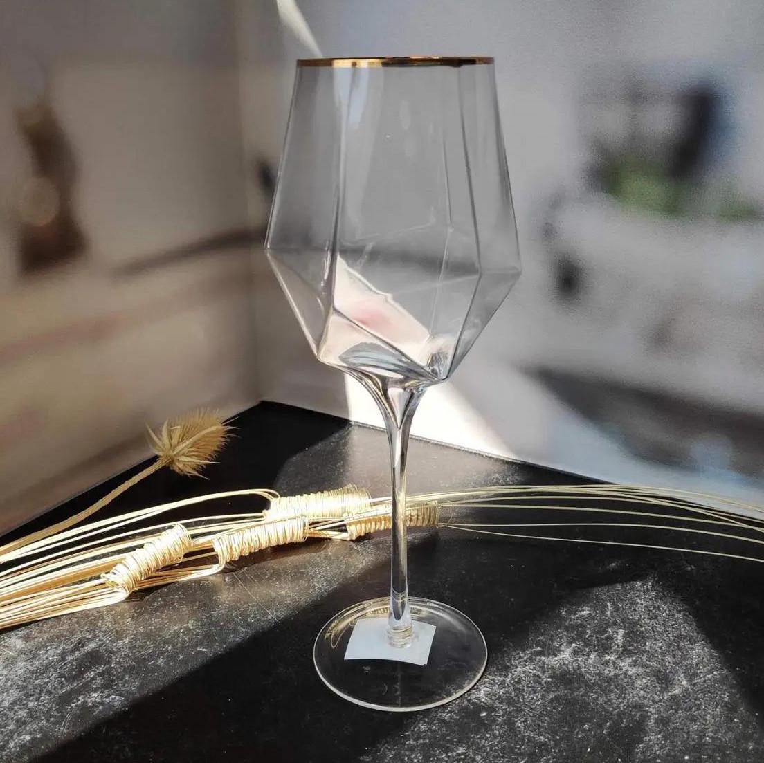 Бокал для вина с золотой каймой 550 мл Прозрачный бриллиант (21-XD03-1)