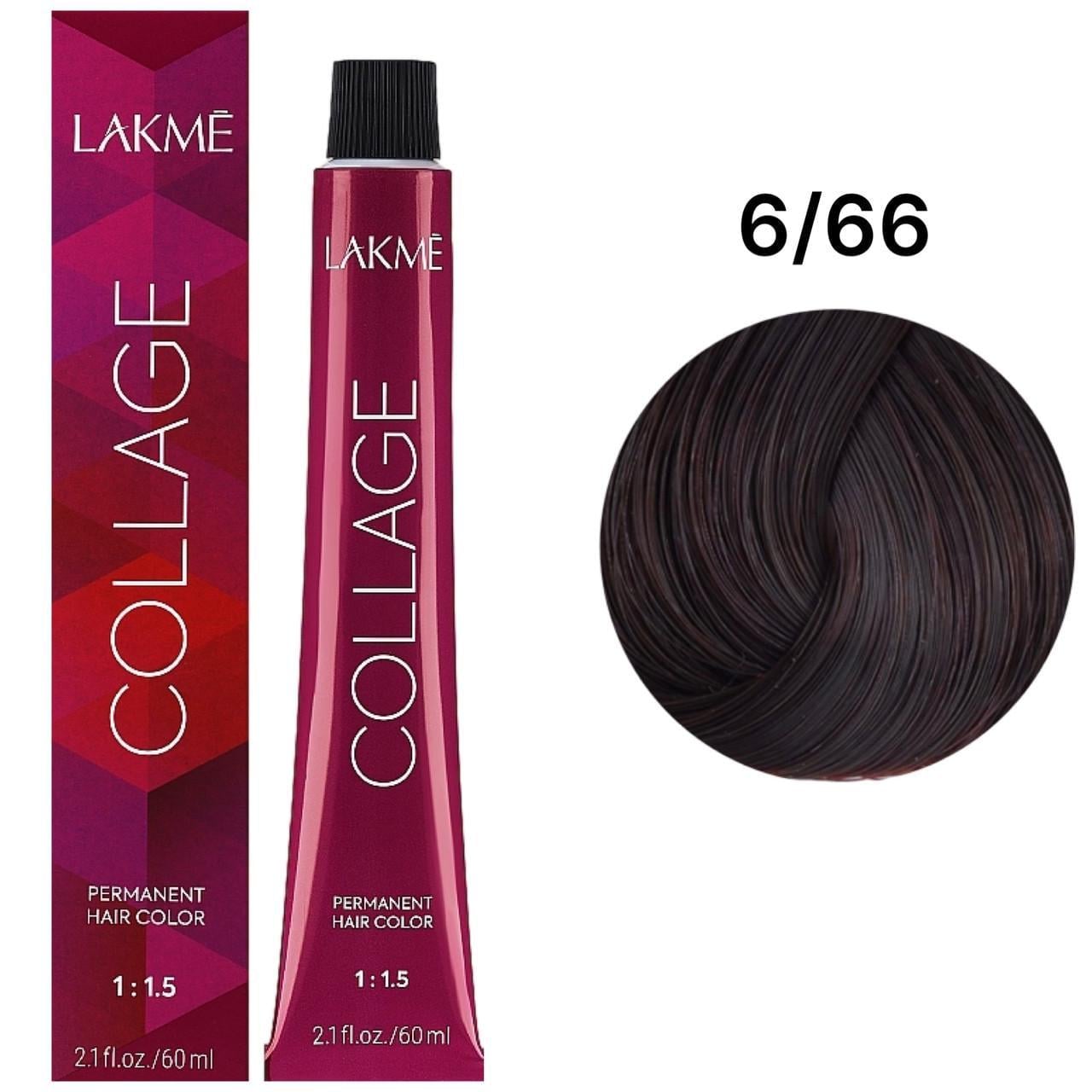 Краска для волос устойчивая Lakme Collage Creme Hair Color 6/66 Темный блондин коричневый яркий 60 мл