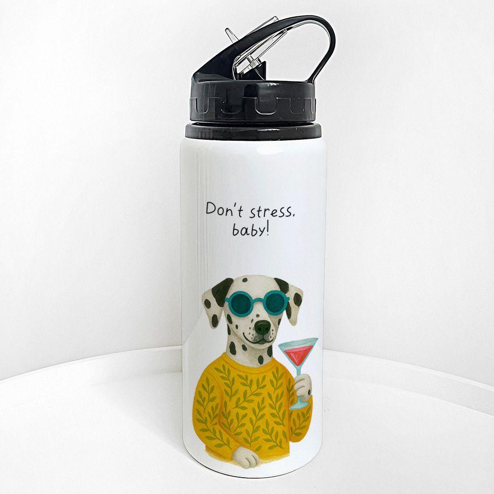Бутылка для воды с трубочкой Presentville Don't stress, baby 600 мл (PLV_25A065)