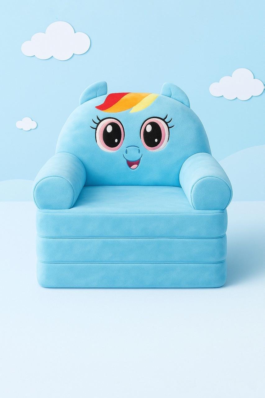 Детское кресло-кровать трансформер мягкое Пони 50 см Голубой