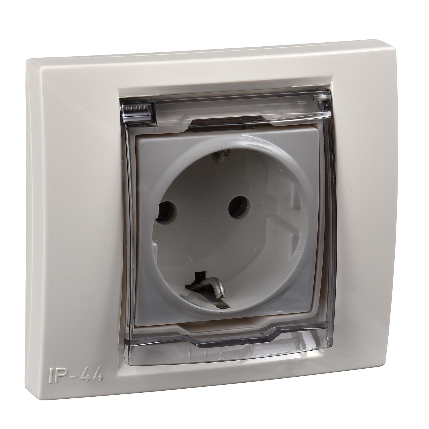 Розетка одноместная Schneider Electric Unica с заземлением и крышкой IP44 Слоновая кость (MGU61.037.25) Розетка одноместная Schneider Electric Unica с заземлением и крышкой IP44 Слоновая кость (MGU61.037.25)