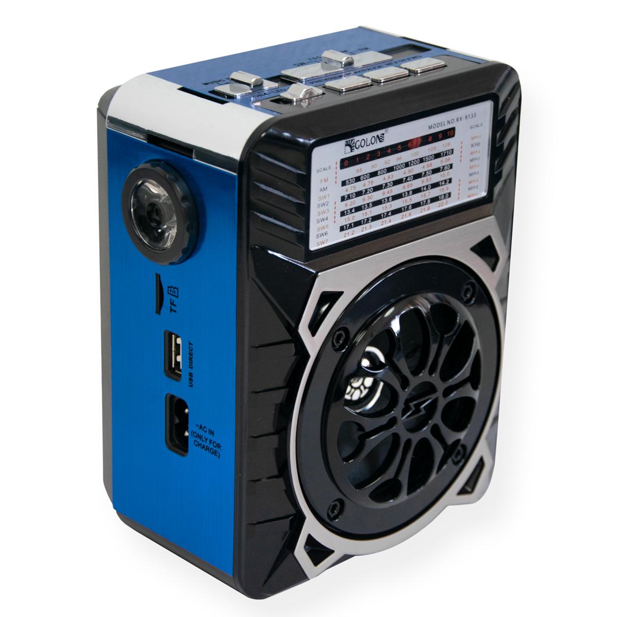 Радіоприймач ФМ з ліхтариком/USB/TF Golon RX-9133 Синій (1009222-Blue)