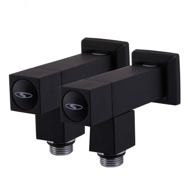 Набор угловых кранов Solomon LUX 8888-CUBE 1/2" с американкой Black - фото 5