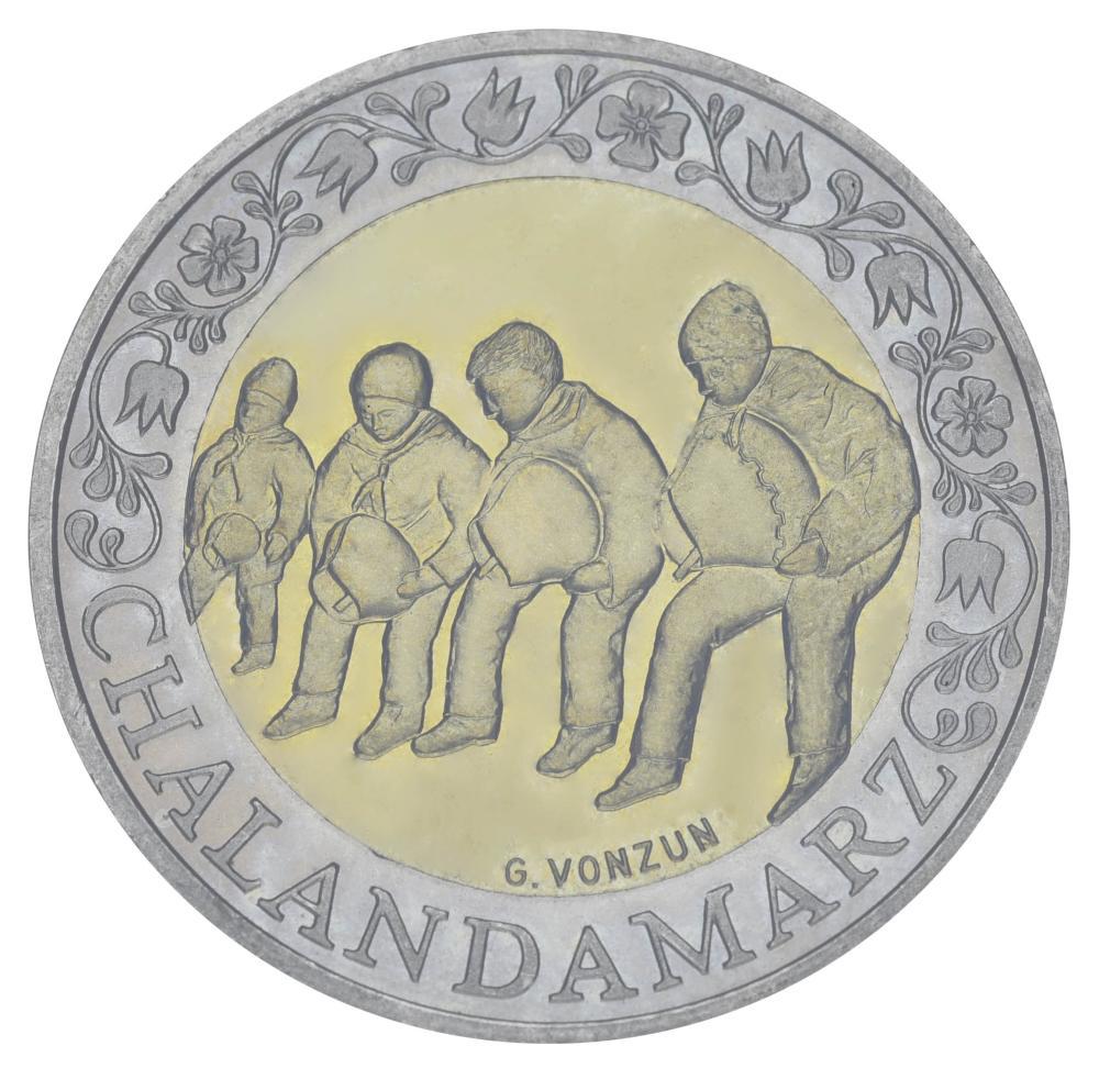 Коллекционная монета Швейцария 5 франков 2003 Биметалл AU-UNC Проводы зимы Chalandamarz (М18923)