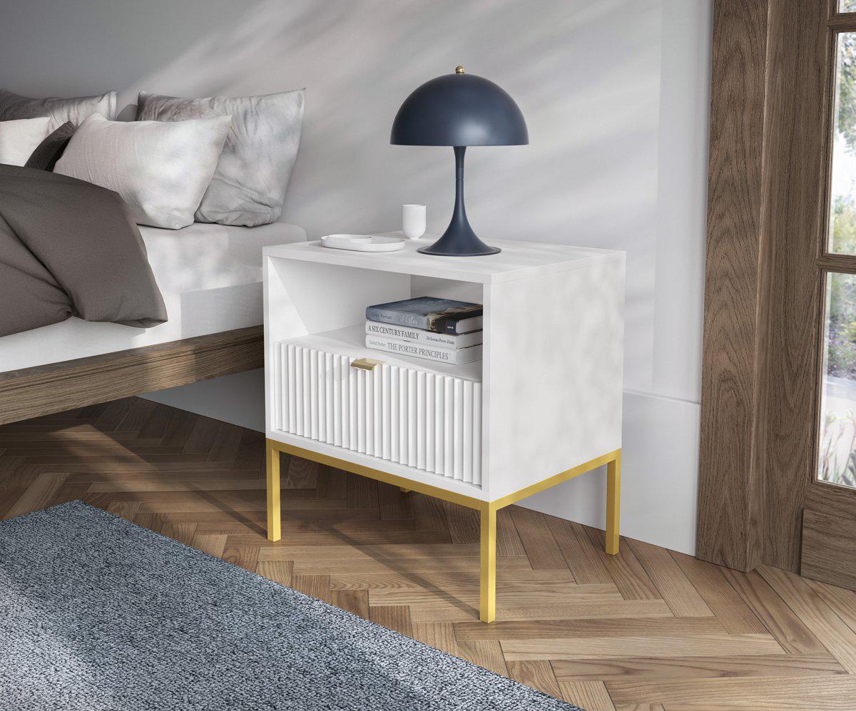 Тумба прикроватная Perfect Home Nova S54 с 1 ящиком и золотыми ножками Белый (PFH-091261) - фото 1 Тумба прикроватная Perfect Home Nova S54 с 1 ящиком и золотыми ножками Белый (PFH-091261) - фото 1