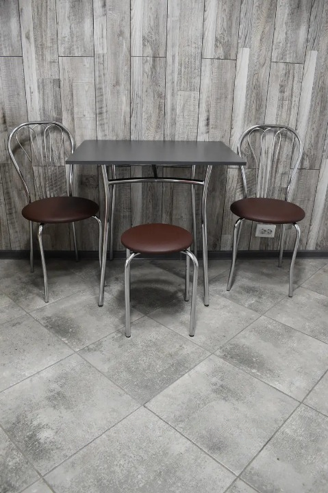 Кухонний комплект Ванесса Тріо стіл/стільці 2 шт./табурет в хром-корпусі 60х80х75 см Чорний/Коричневий (28374217)