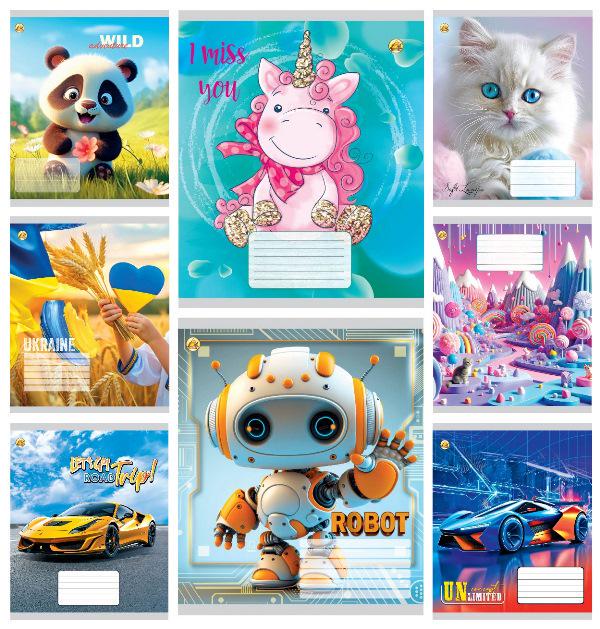 Зошити учнівські Тетрада Мікс 8 в косу лінію тверда палітурка 12 арк. 25 шт. (MTT-199169)