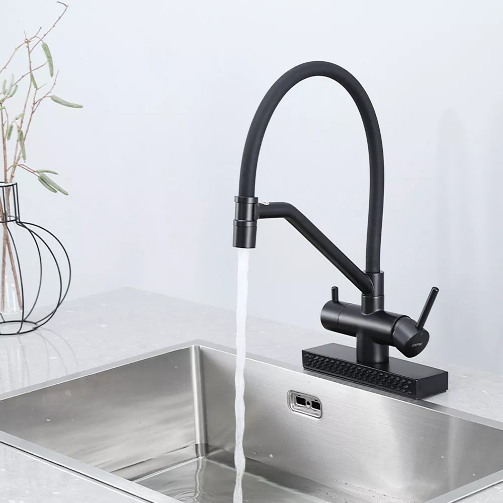 Смеситель для кухни Gappo G4098-6 с водопадом двухрычажный Черный (SQ-1047626)