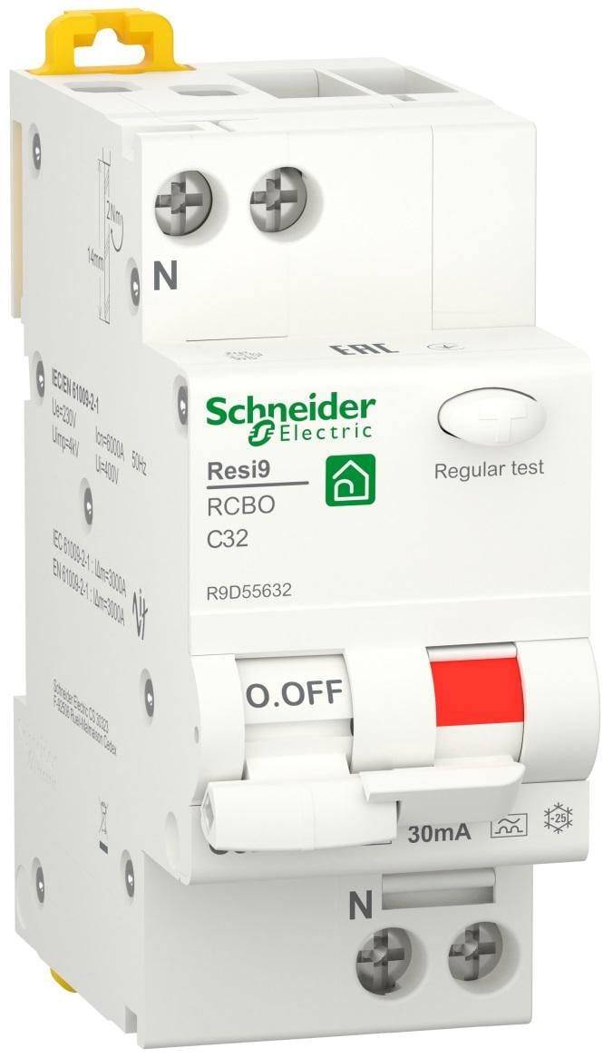 Дифференциальный выключатель Schneider Electric RESI9 1P+N 32A 30мA C тип А (R9D55632) - фото 1