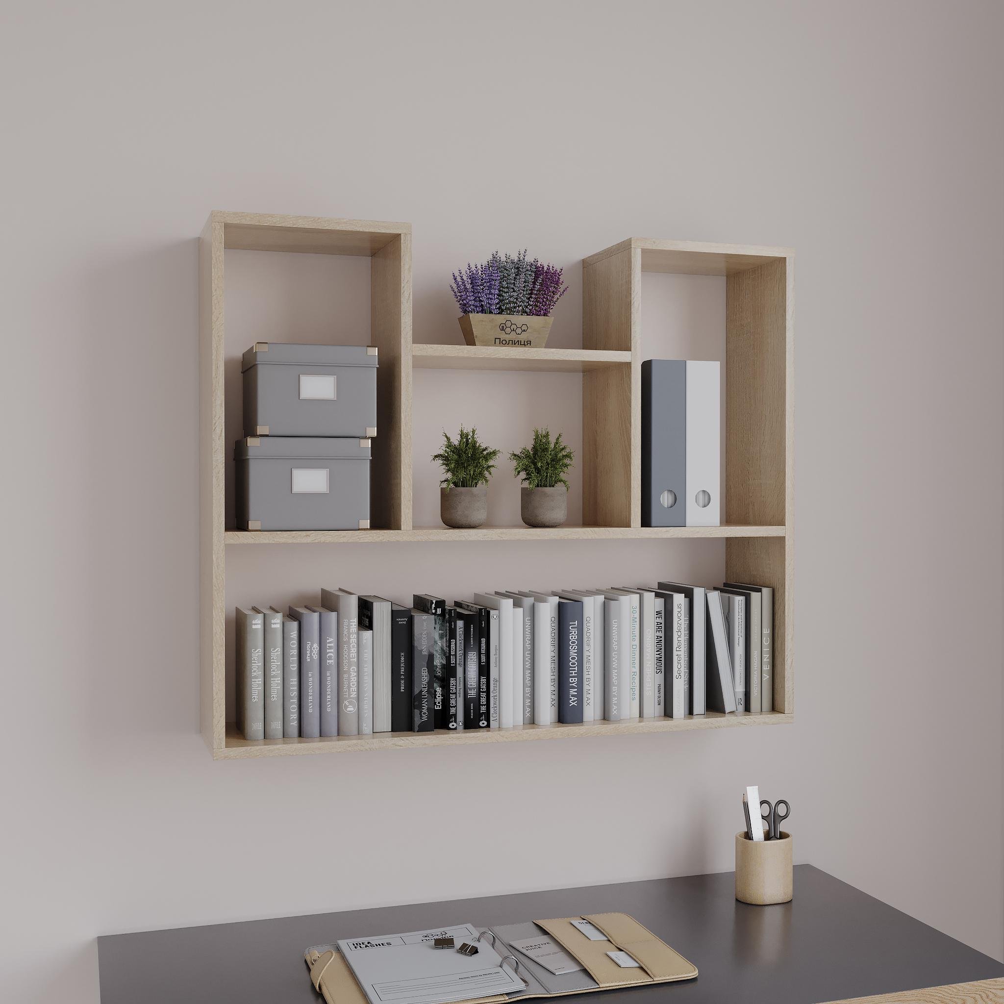 Полка навесная 900х750х200 мм на 5 отделов Дуб Сонома (T-12)