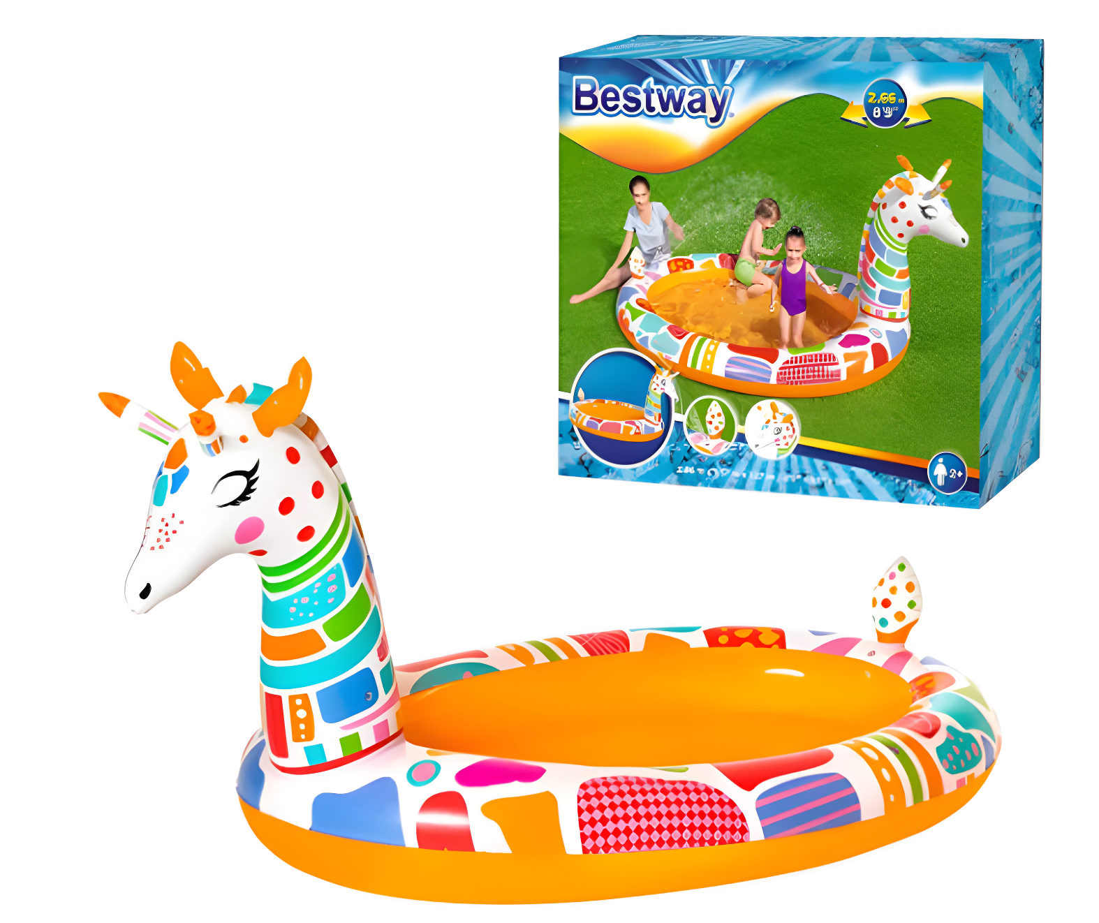 Басейн надувний дитячий Bestway 53089 Жираф з фонтаном овальний 266х157х127 см Жовтий (34-7-53089)