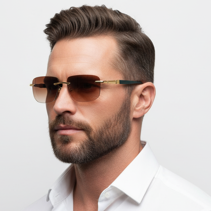 Очки мужские для зрения безоправные коричневая тонированная линза и прямоугольная форма C1 +2.25 (2018)