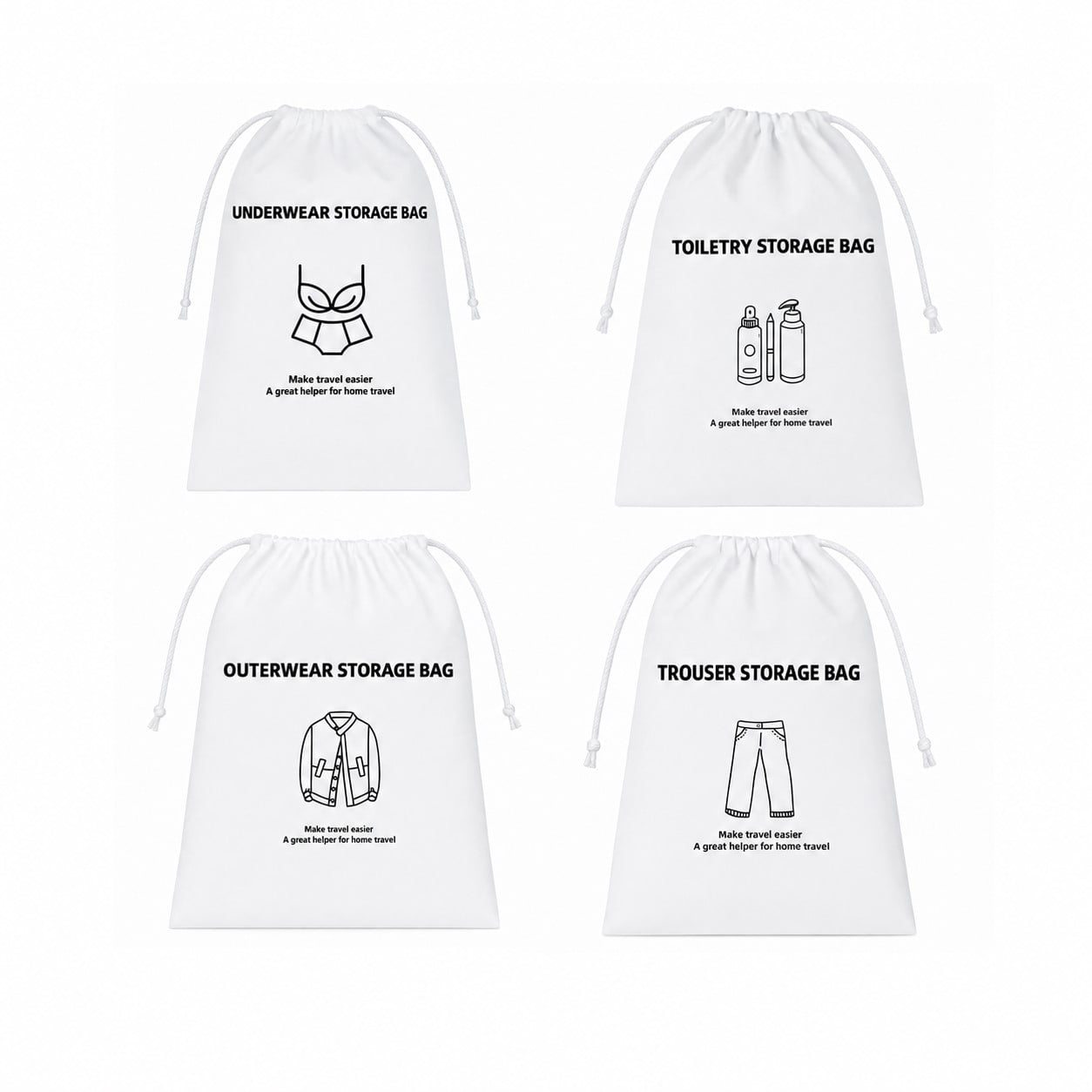 Набор сумкок-органайзеров для одежды белья и средств гигиены Travel Organizer Bag на затяжках 4 шт.